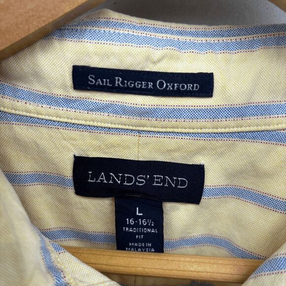 Lands' End Sail Rigger Oxford Button-Down Men's Long-Sleeved Shirt Yellow Large - Picture 4 of 4
